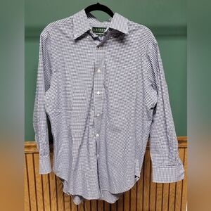 Ralph Lauren Men's Blue Gingham Button Down Size 16 100% Cotton
